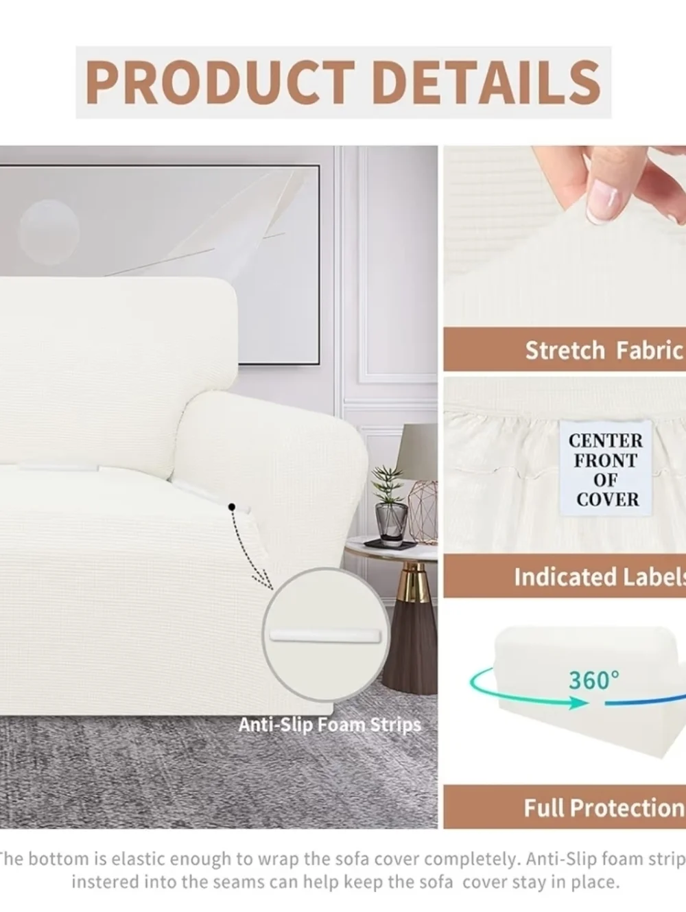 Classic Stretch Waterproof Oversized Sofa Slipcover in Cream
